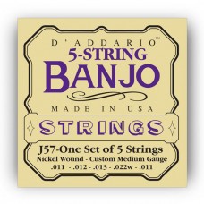 D'ADDARIO J57 BANJO NICKEL CUSTOM MEDIUM 5 STRING 11-22 Струни