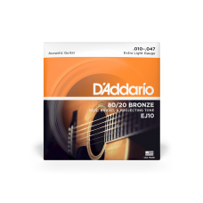D'ADDARIO EJ10 80/20 BRONZE EXTRA LIGHT 10-47 Струни для акустичної гітари